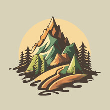 Mountain Hill Logo Design Vector, Nature Landscape Adventure Illustration