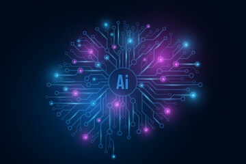 Poster - artificial cyber brain for neural networks design. glowing gpu circuit board. vector illustration