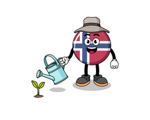 Illustration of norway flag cartoon watering the plant