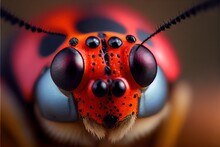  A Close Up Of A Red And Black Insect With Black Dots On Its Face And Legs And Eyes.
