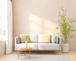 Wall Mural - Minimalist style living room decorated with sofa and side table.3d rendering