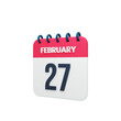 February Realistic Calendar Icon 3D Illustration Date February 27