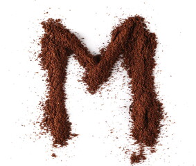 Wall Mural - Ground coffee in shape letter M isolated on white, clipping path