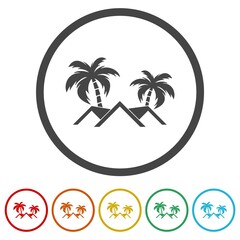 Poster - Beach house logo. Set icons in color circle buttons