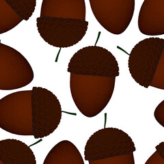 Poster - Seamless texture with nuts isolated on white background. Texture with realistic acorns. 3D. Vector illustration.