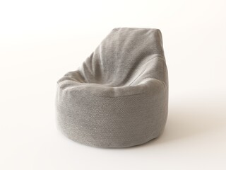 Grey bean bag isolated on white background with nobody. Flexible and adjustable textile seat beanbag. Simple decor minimal object. Colored armchair bag on a white studio background. 