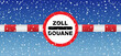 Cartoon old zoll douane signboard. Vector road sign, Translation for zoll customs sign, round red. Zoll and Douane both mean toll in english on. concept of border and customs control. Tourism, customs