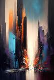 Fototapeta Nowy Jork - Abstract city skyline oil painting. AI