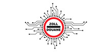 Cartoon Stop, Zoll Douane Signboard. Concept Of Border And Customs Control. Customs Office. Circuit Board Or Electronic Motherboard. Lines And Dots Connect. Hackers, Cyber Crime, Btw Security.