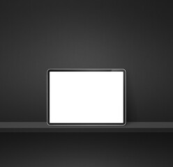 Poster - Digital tablet pc on black wall shelf. Square background banner