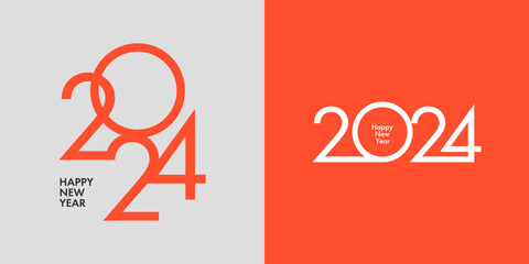 Aufkleber - Creative concept of 2024 Happy New Year posters. Design templates with typography logo 2024 for celebration and season decoration. Minimalistic trendy background for branding, banner, cover, card