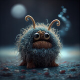 Fototapeta Do akwarium - ugly cute little woolly creature with big eyes