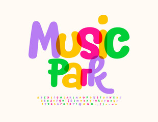 vector trendy flyer music park. watercolor funky font. bright handwritten alphabet letters and numbe