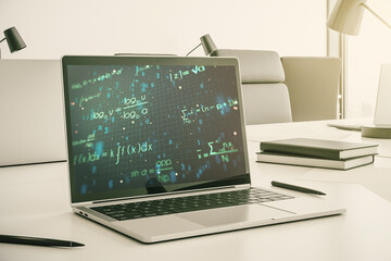 Aufkleber - Creative scientific formula hologram on modern laptop monitor, research concept. 3D Rendering