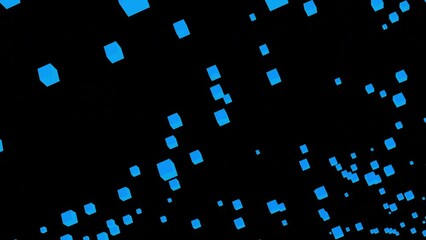 Poster - Squares pulsate in stream. Design. Colored 3d squares fly on black background. Stream of virtual 3d squares in stream
