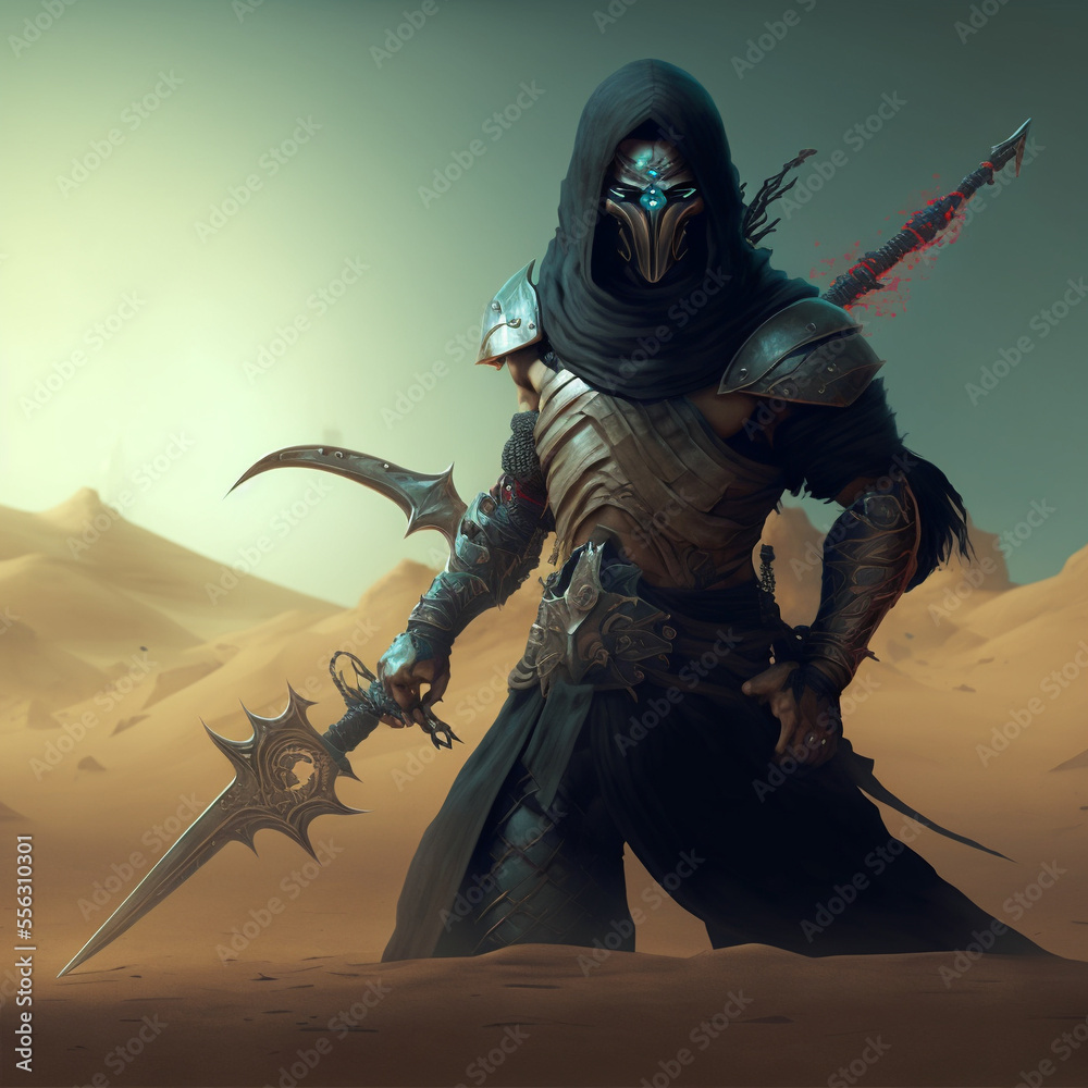 AI generated art of 3d character ninja warrior futuristic, game character,  wallpaper HD Stock Illustration | Adobe Stock, image size:1000x1000