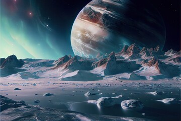 Wall Mural - a deserted abstract colorful alien landscape. alien planets during sunrise. a beautiful landscape on