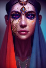 Canvas Print - Portrait of a beautiful priestess. Image of an ancient princess. Generative AI Art