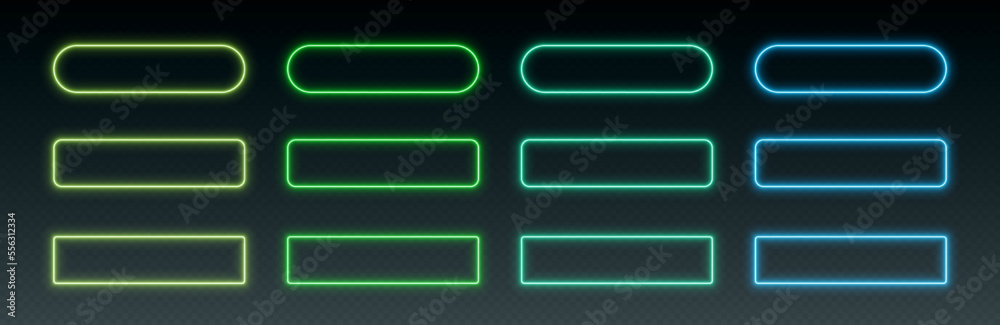 Neon button frames, coloful glowing borders, isolated UI elements ...
