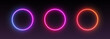 © Likanaris - Neon circle frames, gradient glowing round borders, isolated UI elements. Futuristic avatar frames for game interface. Vector illustration.