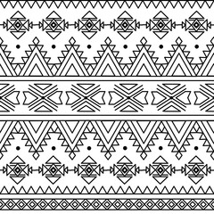 Sticker - Tribal geometric seamless pattern with ethnic ornament. Mexico abstract border, black aztec boho style fabric print. Bohemian decent vector background