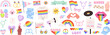 Pride gay lgbt community stickers. Trans-gay badges, hippie 80s style elements. Rainbow retro love design. Groovy racy queer vector patches set