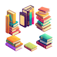 Aufkleber - Stacks of books for reading, pile of textbooks for education. Isolated on background. Cartoon flat vector illustration