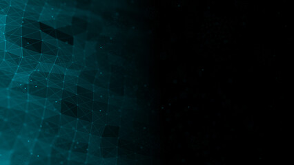 Aufkleber - Futuristic wave with lines and dots. Abstract background with a dynamic wave. Particle placement with hanging dots in space. Large data background. 3d rendering.