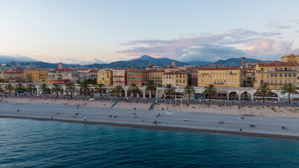 Wall Mural - Nice, France Aerial view on old town , beach and promenade des anglais. Drone view on city 