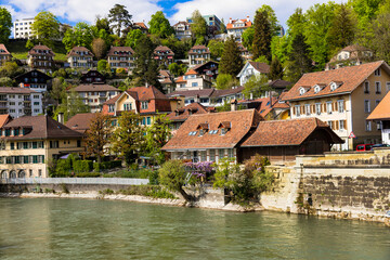 Wall Mural - Romantic streets and canals of Bern capital city of Switzerland. Swiss travel and landmarks