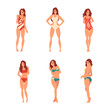 © topvectors - Young Woman in Swimsuit Having Slim Body Standing and Posing Vector Set