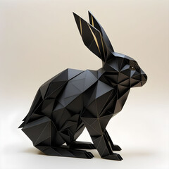 Sticker - Black Rabbit Sitting Papercut Origami