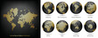 Digital Network - Dotted Gold and Black Map and Globe of the World - Continents - America Europe Asia Africa Australia - Vector eps design illustration