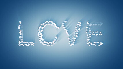 Wall Mural - The word love alphabets with blue and white heart shapes with shadows. Valentines Day.