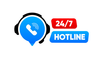 Poster - Tech Support Hotline Headphones with microphone and chat speech bubble. Support service for user consultation. Customer Support. Call center 24-7. Vector illustration.