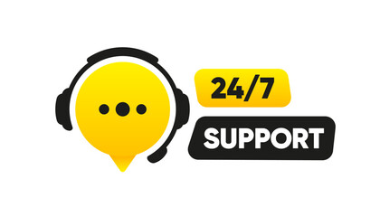Poster - Tech Support Hotline Headphones with microphone and chat speech bubble. Support service for user consultation. Customer Support. Call center 24-7. Vector illustration.