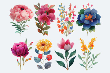 collection of flowers Beautiful Watercolor set of Design Ornaments