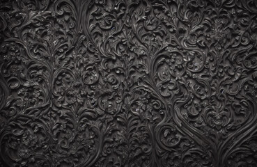 Wall Mural - Blackened Birch - Dark wooden textures with carving and detailing