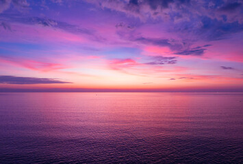 aerial view sunset sky, nature beautiful light sunset or sunrise over sea, colorful dramatic majesti
