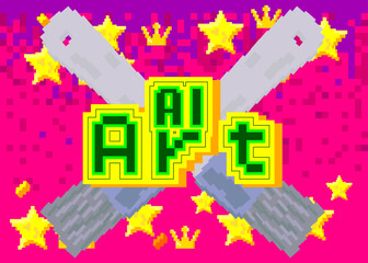 Poster - Ai Art. Pixelated word with geometric graphic background. Vector cartoon illustration.