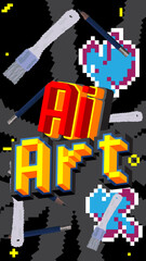 Poster - Ai Art. Pixelated word with geometric graphic background. Vector cartoon illustration.