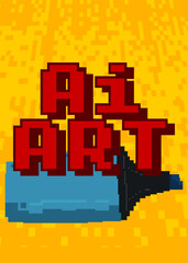 Poster - Ai Art. Pixelated word with geometric graphic background. Vector cartoon illustration.