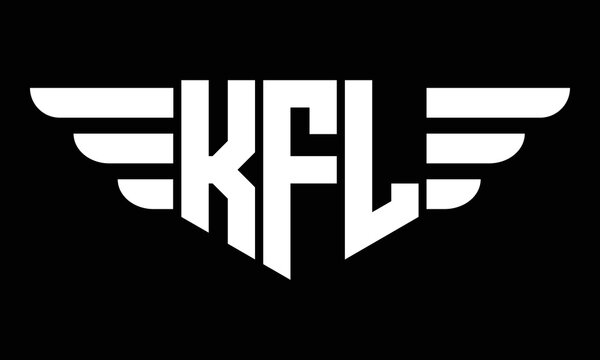 KFL three letter logo, creative wings shape logo design vector template. letter mark, wordmark, monogram symbol on black & white.