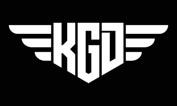 KGD three letter logo, creative wings shape logo design vector template. letter mark, wordmark, monogram symbol on black & white.