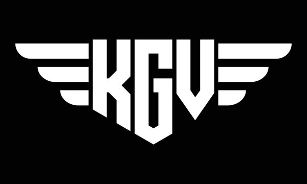 KGV three letter logo, creative wings shape logo design vector template. letter mark, wordmark, monogram symbol on black & white.