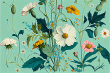 Wild Flowers Floral Pattern In A Vintage Print Style Ideal For Backgrounds