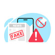 smartphone newspaper app. check the truth and don't share fake news, hoax concept illustration flat design vector eps10. modern graphic element for landing page, empty state ui, infographic, icon