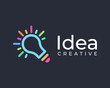 Lightbulb Lamp Invention Smart Idea Creativity Line Drawing Ray Color Modern Icon Vector Logo Design