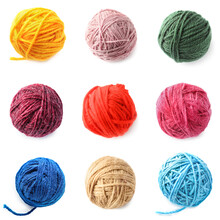 Collage Of Knitting Yarn Balls On White Background