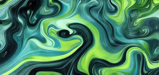  Abstraction. Beautiful liquid marble texture, with big oil bubbles and twirls. Harmonic black and green tones coloured.